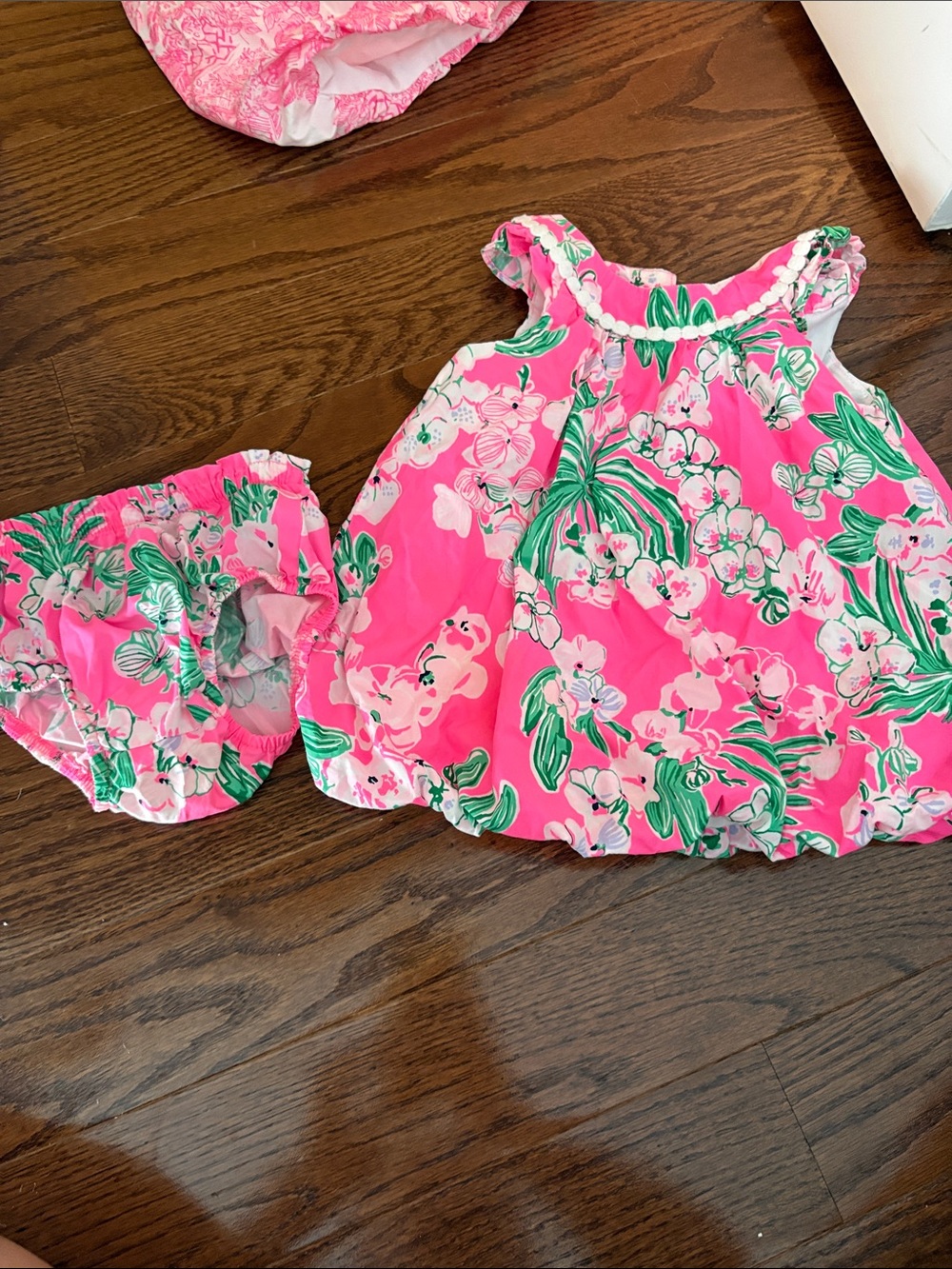 Lilly Pulitzer Pink Floral bubble hem Baby Dress Set